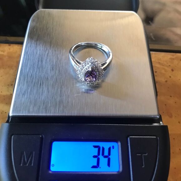 Natural Amethyst Sterling Silver Double Halo Ring Size 6 - Picture 8 of 8